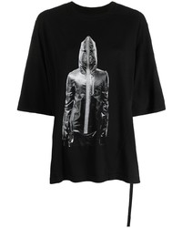 schwarzes bedrucktes T-Shirt mit einem Rundhalsausschnitt von Rick Owens DRKSHDW
