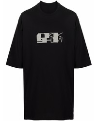 schwarzes bedrucktes T-Shirt mit einem Rundhalsausschnitt von Rick Owens