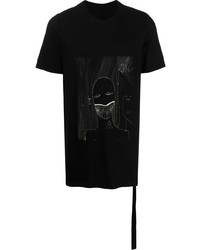 schwarzes bedrucktes T-Shirt mit einem Rundhalsausschnitt von Rick Owens