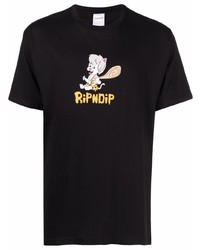 schwarzes bedrucktes T-Shirt mit einem Rundhalsausschnitt von RIPNDIP