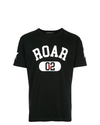 schwarzes bedrucktes T-Shirt mit einem Rundhalsausschnitt von Roar