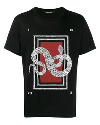 schwarzes bedrucktes T-Shirt mit einem Rundhalsausschnitt von Roberto Cavalli