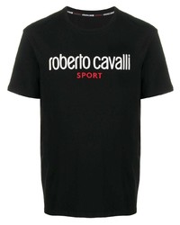 schwarzes bedrucktes T-Shirt mit einem Rundhalsausschnitt von Roberto Cavalli