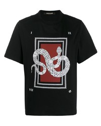 schwarzes bedrucktes T-Shirt mit einem Rundhalsausschnitt von Roberto Cavalli