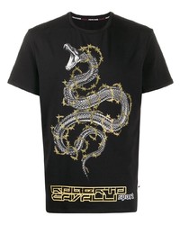 schwarzes bedrucktes T-Shirt mit einem Rundhalsausschnitt von Roberto Cavalli