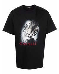 schwarzes bedrucktes T-Shirt mit einem Rundhalsausschnitt von Roberto Cavalli