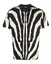 schwarzes bedrucktes T-Shirt mit einem Rundhalsausschnitt von Roberto Cavalli