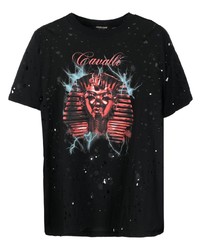 schwarzes bedrucktes T-Shirt mit einem Rundhalsausschnitt von Roberto Cavalli