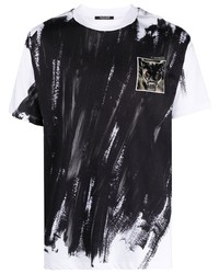 schwarzes bedrucktes T-Shirt mit einem Rundhalsausschnitt von Roberto Cavalli