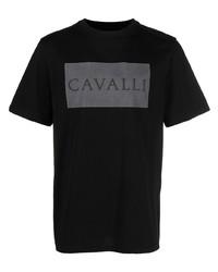 schwarzes bedrucktes T-Shirt mit einem Rundhalsausschnitt von Roberto Cavalli