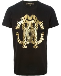 schwarzes bedrucktes T-Shirt mit einem Rundhalsausschnitt von Roberto Cavalli