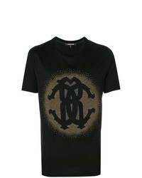 schwarzes bedrucktes T-Shirt mit einem Rundhalsausschnitt von Roberto Cavalli