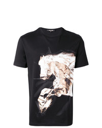 schwarzes bedrucktes T-Shirt mit einem Rundhalsausschnitt von Roberto Cavalli