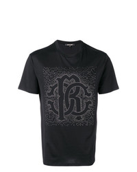 schwarzes bedrucktes T-Shirt mit einem Rundhalsausschnitt von Roberto Cavalli