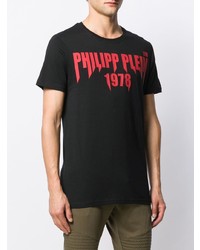 schwarzes bedrucktes T-Shirt mit einem Rundhalsausschnitt von Philipp Plein