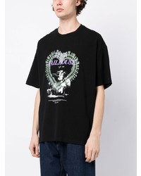 schwarzes bedrucktes T-Shirt mit einem Rundhalsausschnitt von FIVE CM