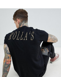 schwarzes bedrucktes T-Shirt mit einem Rundhalsausschnitt von Rollas