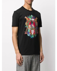 schwarzes bedrucktes T-Shirt mit einem Rundhalsausschnitt von Versace