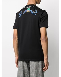 schwarzes bedrucktes T-Shirt mit einem Rundhalsausschnitt von Versace