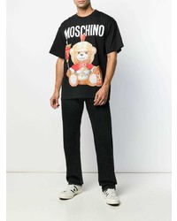 schwarzes bedrucktes T-Shirt mit einem Rundhalsausschnitt von Moschino