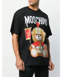 schwarzes bedrucktes T-Shirt mit einem Rundhalsausschnitt von Moschino