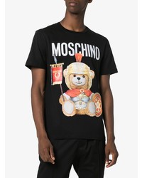 schwarzes bedrucktes T-Shirt mit einem Rundhalsausschnitt von Moschino