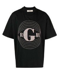schwarzes bedrucktes T-Shirt mit einem Rundhalsausschnitt von ROUGH.
