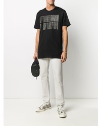 schwarzes bedrucktes T-Shirt mit einem Rundhalsausschnitt von Philipp Plein