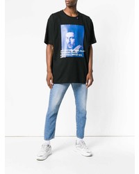 schwarzes bedrucktes T-Shirt mit einem Rundhalsausschnitt von Off-White