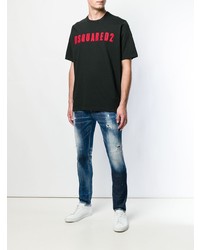 schwarzes bedrucktes T-Shirt mit einem Rundhalsausschnitt von DSQUARED2