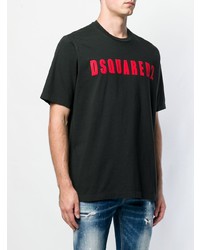 schwarzes bedrucktes T-Shirt mit einem Rundhalsausschnitt von DSQUARED2