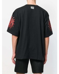 schwarzes bedrucktes T-Shirt mit einem Rundhalsausschnitt von Fausto Puglisi