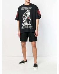 schwarzes bedrucktes T-Shirt mit einem Rundhalsausschnitt von Fausto Puglisi