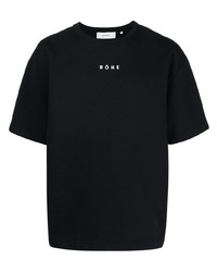 schwarzes bedrucktes T-Shirt mit einem Rundhalsausschnitt von Róhe