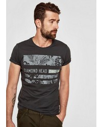 schwarzes bedrucktes T-Shirt mit einem Rundhalsausschnitt von S.OLIVER RED LABEL