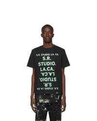 schwarzes bedrucktes T-Shirt mit einem Rundhalsausschnitt von S.R. STUDIO. LA. CA.