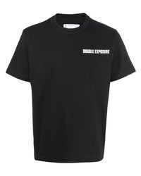 schwarzes bedrucktes T-Shirt mit einem Rundhalsausschnitt von Sacai