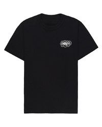 schwarzes bedrucktes T-Shirt mit einem Rundhalsausschnitt von Sacai