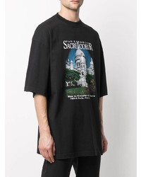 schwarzes bedrucktes T-Shirt mit einem Rundhalsausschnitt von Balenciaga