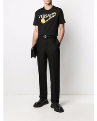 schwarzes bedrucktes T-Shirt mit einem Rundhalsausschnitt von Versace