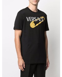 schwarzes bedrucktes T-Shirt mit einem Rundhalsausschnitt von Versace