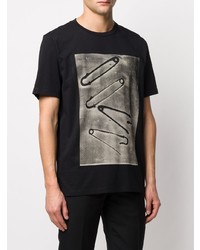 schwarzes bedrucktes T-Shirt mit einem Rundhalsausschnitt von Paul Smith