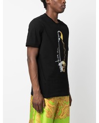 schwarzes bedrucktes T-Shirt mit einem Rundhalsausschnitt von Versace