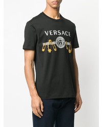 schwarzes bedrucktes T-Shirt mit einem Rundhalsausschnitt von Versace