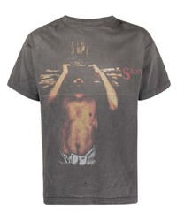 schwarzes bedrucktes T-Shirt mit einem Rundhalsausschnitt von SAINT MXXXXXX