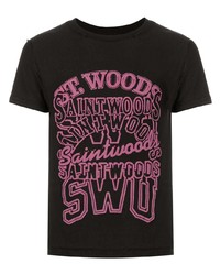 schwarzes bedrucktes T-Shirt mit einem Rundhalsausschnitt von Saintwoods