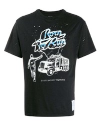 schwarzes bedrucktes T-Shirt mit einem Rundhalsausschnitt von Satisfy