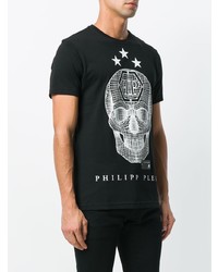 schwarzes bedrucktes T-Shirt mit einem Rundhalsausschnitt von Philipp Plein