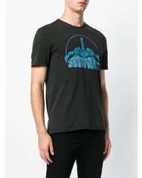 schwarzes bedrucktes T-Shirt mit einem Rundhalsausschnitt von John Varvatos