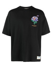schwarzes bedrucktes T-Shirt mit einem Rundhalsausschnitt von Scotch & Soda